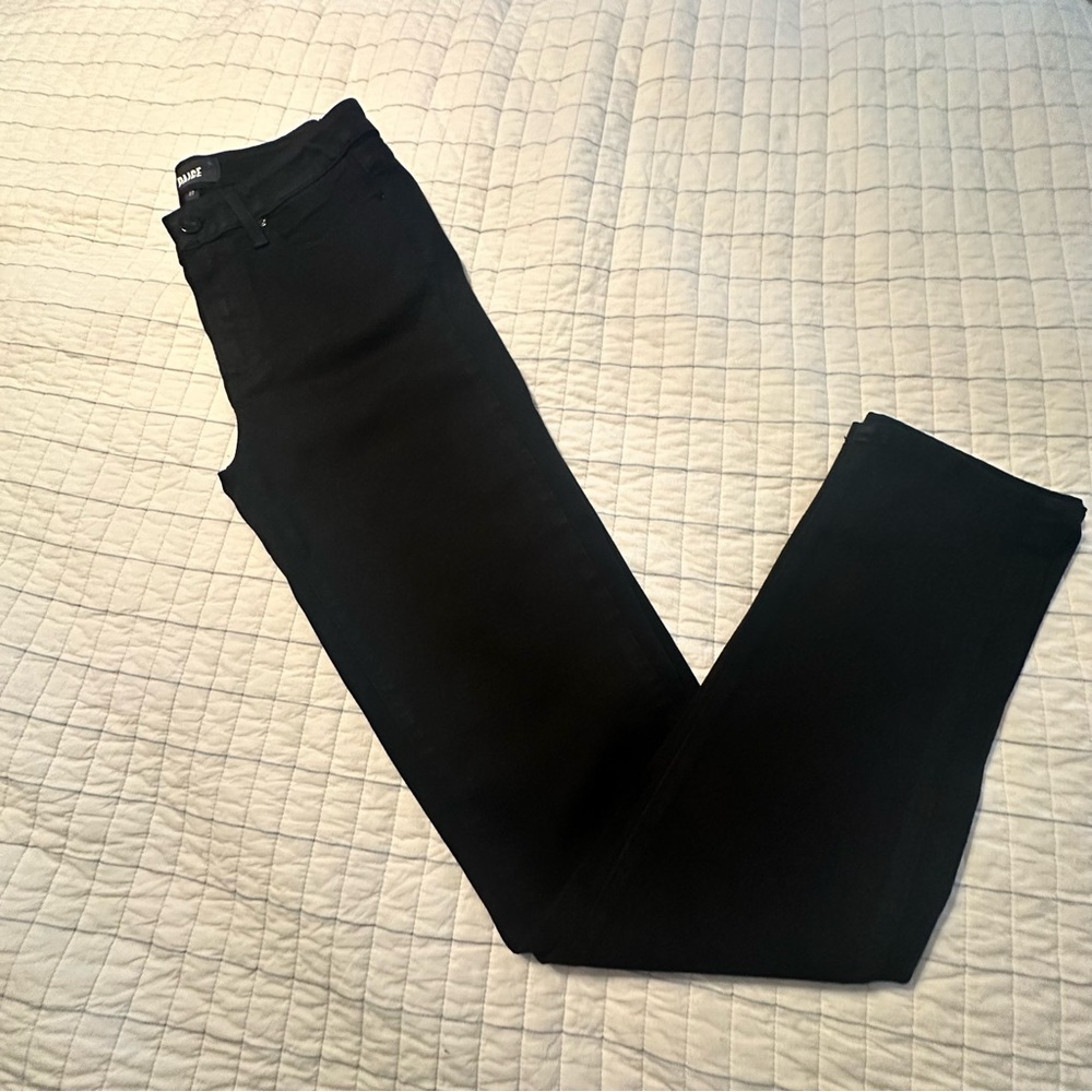 Paige Hoxton Jeans High Rise Skinny Leg Zip Fly Pockets Black Shadow Womens 33